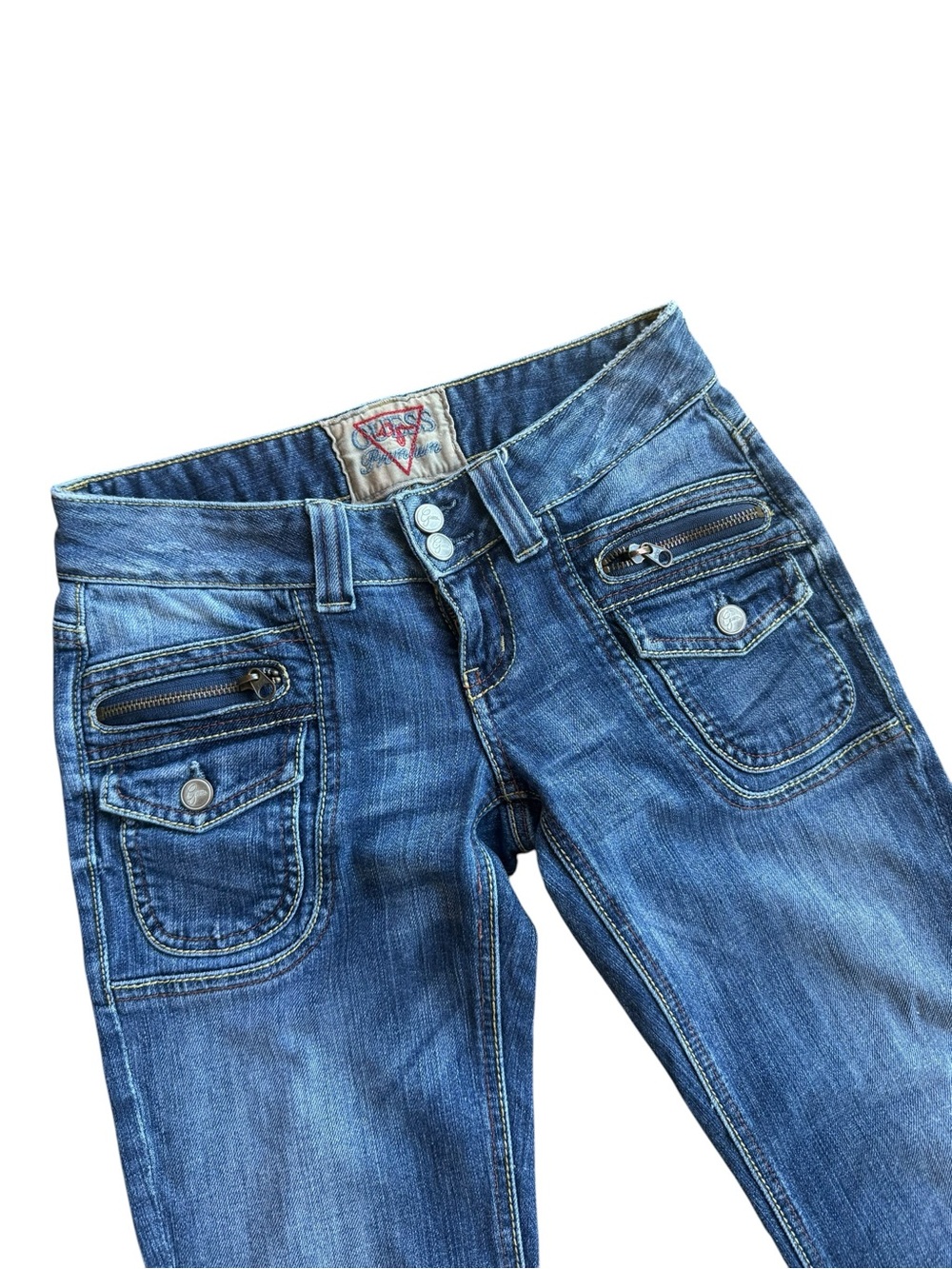 GUESS Premium Low Rise Straight Leg Y2K Jeans Size 26 Medium Wash Denim - Picture 3 of 10